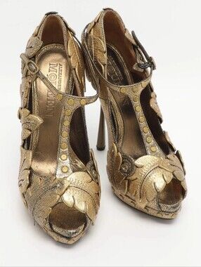 Alexander McQueen Gold Floral Pumps